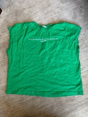 Zara Green Graphic Muscle Tee with White Quote